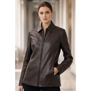 Preswick & Moore Women Genuine Leather Jacket Medium Dark Brown Chocolate Luxury